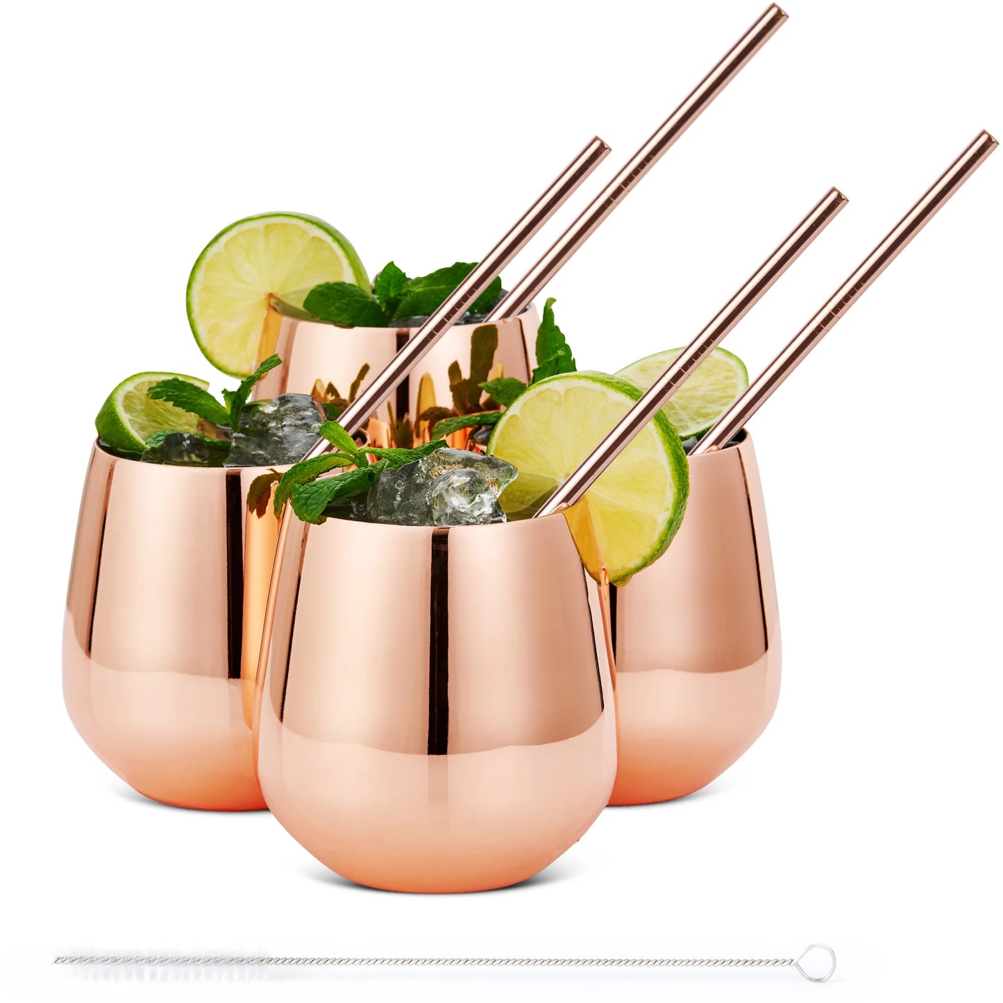 Oak & Steel 4 Rose Gold Tumblers W/ Straw