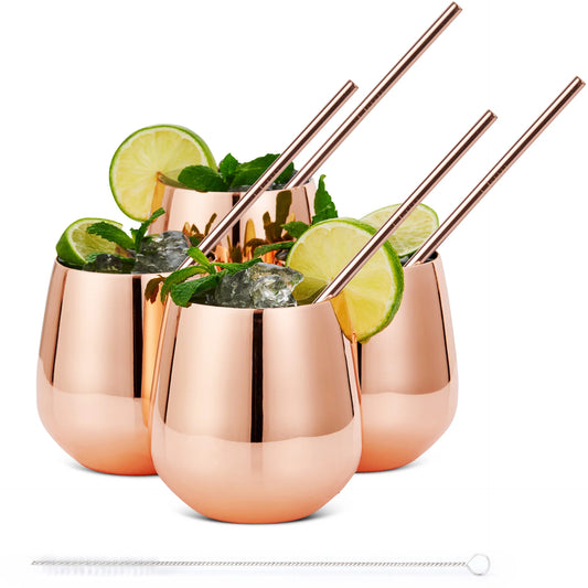 Oak & Steel 4 Rose Gold Tumblers W/ Straw